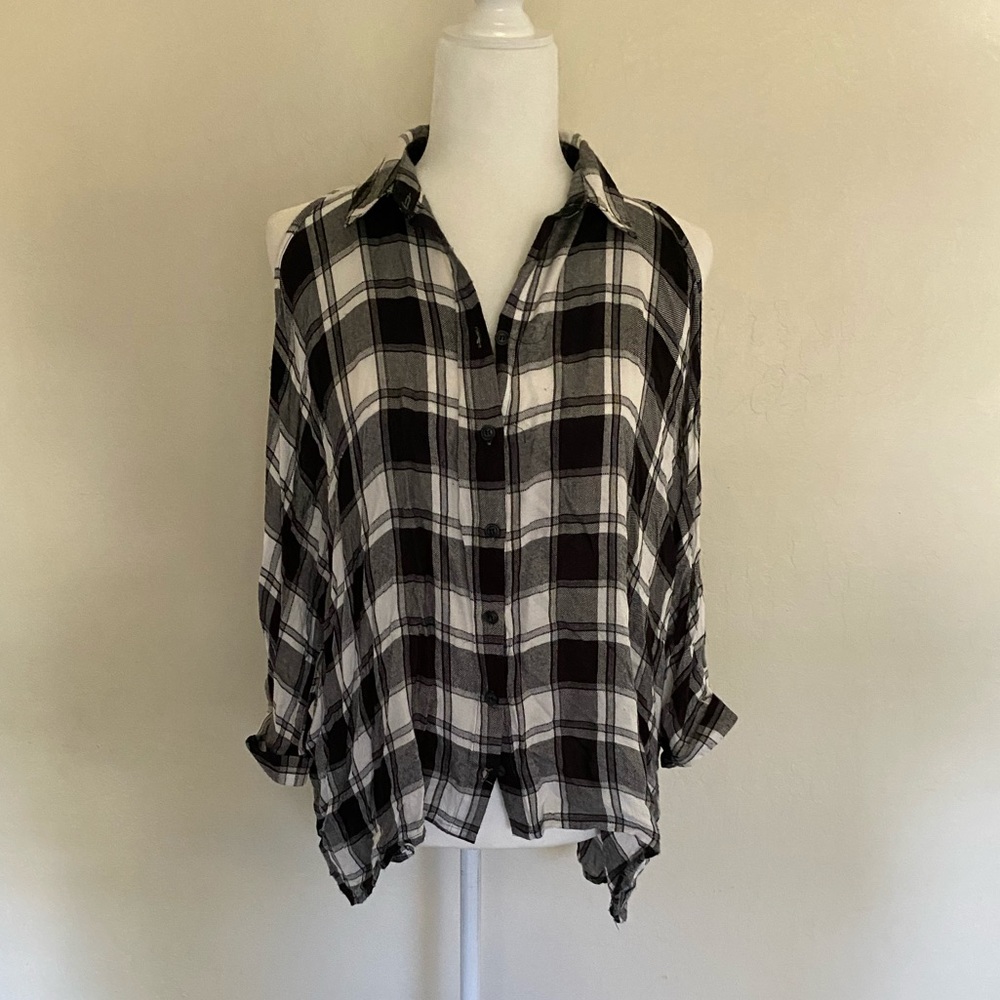 Plaid Button Up Open Shoulder